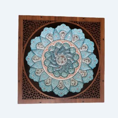 Hand-Painted Persian Minakari Copper Decorative Display Plate, Narges Mandala Enamelwork