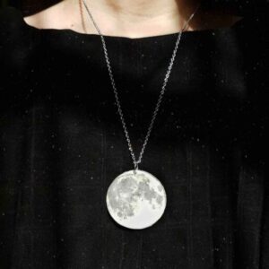 Handcrafted Resin Moon Necklace – Silver Toned Celestial Design