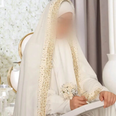 Iranian Bridal Chador Morvarid Doozi Model for Traditional Wedding Ceremonies
