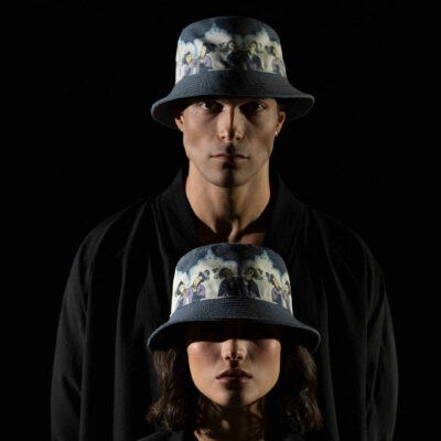 Persian Artistic Linen Bucket Hat with Contemporary Traditional Design