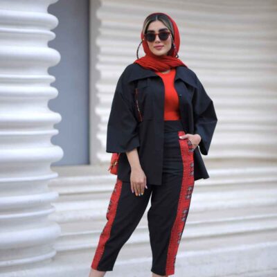Elegant Persian Linen Tunic Manto and Pants Set Delbar with Embroidered Details