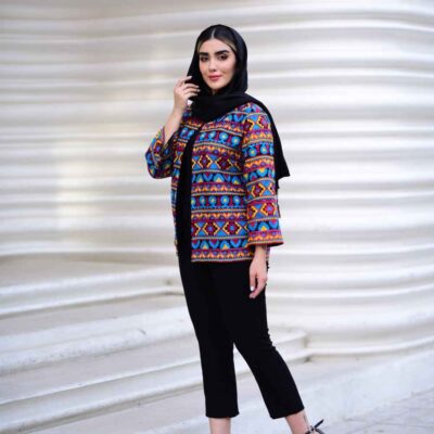 Chic Persian Crepe Tunic Manto and Pants Set Taraneh with Geometric Design