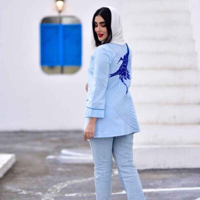 Elegant Persian Linen Blazer Manto Simorgh with Artistic Bird Design