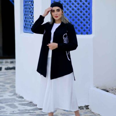 Elegant Persian Linen Blazer Manto Yekta with Floral Design