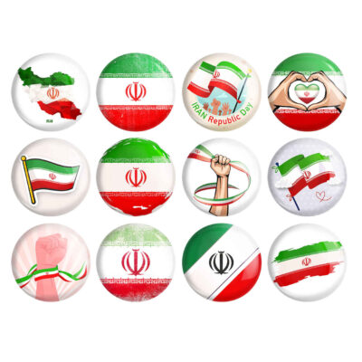 Iran Flag Pinback Buttons, Set of 12