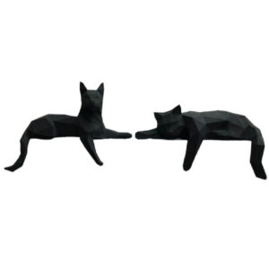 Set of 2 Geometric Black Polyester Cat Cubism Figurines – Abstract Art Sculptures