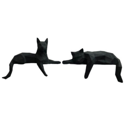 Set of 2 Geometric Black Polyester Cat Cubism Figurines - Abstract Art Sculptures