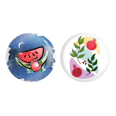 Chelleh Night Pinback Buttons with Persian Designs, Set of 2