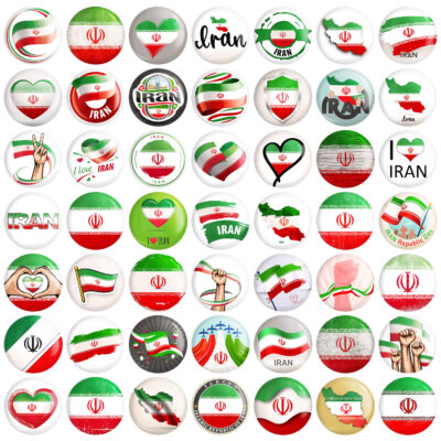 Iran Flag Pinback Buttons, Set of 49