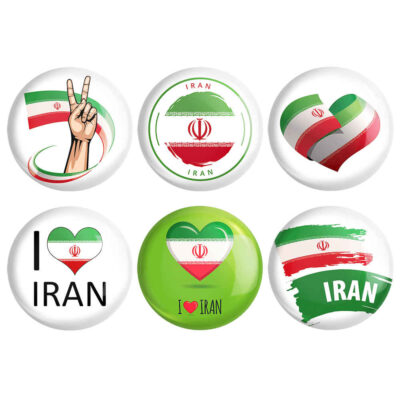 Iran Flag Pinback Buttons, Set of 6