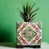 Decorative Persian Square Concrete Vase, Featuring the Kaashi Model with an Intricate Floral Design