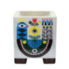 Decorative Persian Square Concrete Vase, Featuring the Kabootar Model with a Boho Bird Motif