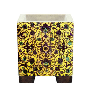 Decorative Persian Square Concrete Vase, Featuring the Katayun Model with a Charming Floral Pattern