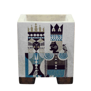 Decorative Persian Square Concrete Vase, Featuring the King and Queen Model with a Regal Pictorial Design