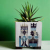 Decorative Persian Square Concrete Vase, Featuring the King and Queen Model with a Regal Pictorial Design