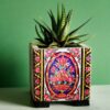 Decorative Persian Square Concrete Vase, Featuring the Narnia Model with a Vibrant Floral Pattern