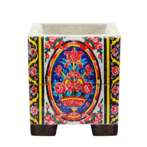 Decorative Persian Square Concrete Vase, Featuring the Narnia Model with a Vibrant Floral Pattern