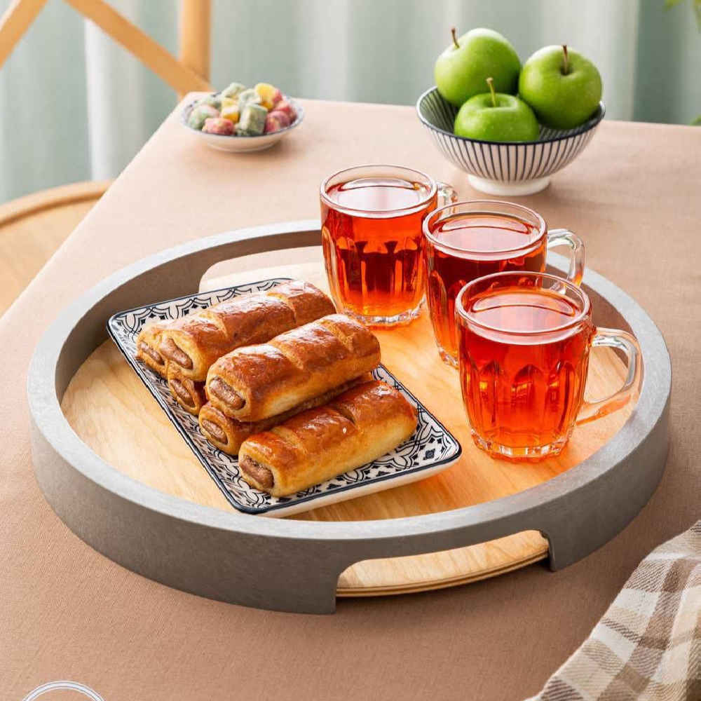 Modern Choobineh Wooden Serving Tray – Rustic Round Tray