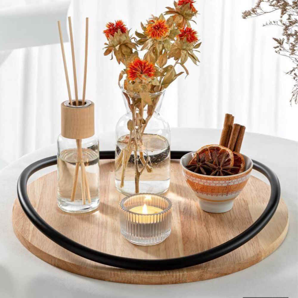Modern Round Wooden Serving Tray – Tea or Snack Tray