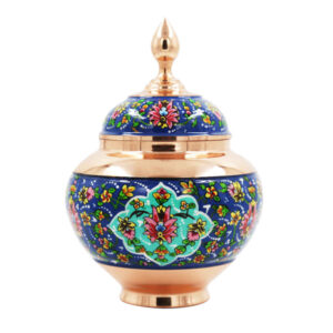 Handcrafted Persian Copper Sugar Bowl with Lid – Minakari Enameled Raz