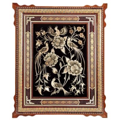 Persian Engraved Copper Wall Decor with Mahya Floral Artwork