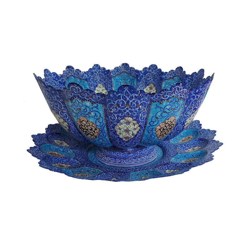 Decorative Bowl & Plate Hand-Painted With Persian Minakari Enamel Aseman