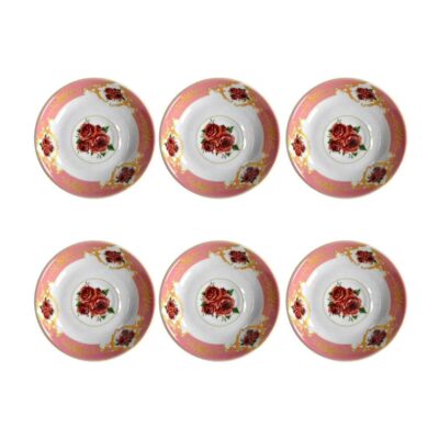 Persian Tea Saucer - Porcelain with Floral Gole Sorkh Design (Set of 6)