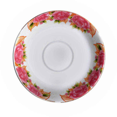 Persian Tea Saucer - Porcelain with Rose Design (Set of 6)