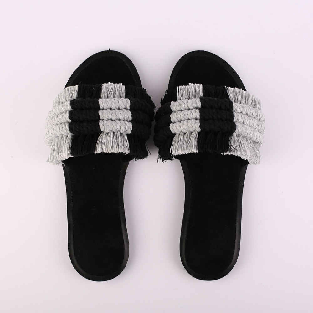Handmade Macrame Boho Sandals – Bahar Model Black Sliders