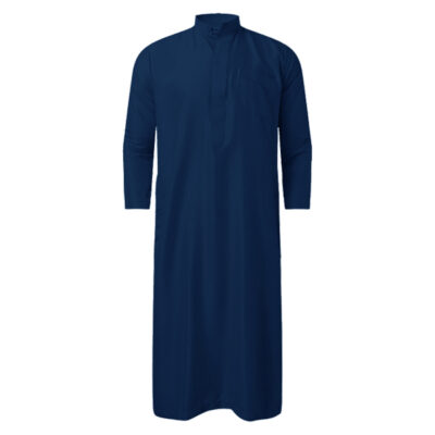 Navy Blue Emirati Style Dishdasha Thobe for Men, Traditional Arab Long Robe for Modest Wear