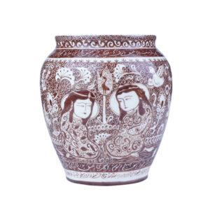 Handcrafted Decorative Persian Pottery Vase with an Art Motif, Featuring the Khatoon Design in a Bowl Shape