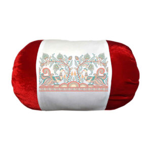 Persian Cylindrical Bolster Pillow in Velvet Fabric Peacock