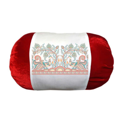 Persian Cylindrical Bolster Pillow in Velvet Fabric Peacock