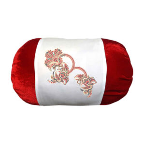Persian Cylindrical Bolster Pillow in Velvet Fabric Flowers