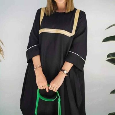 Elegant Black Cotton Abaya with a Simple Plain Finish