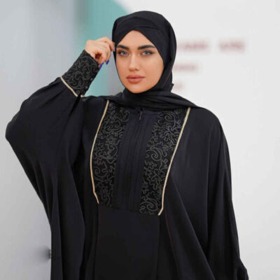 Elegant Black Butterfly Abaya in Soft Crepe with a Refined Plain Finish