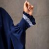 Traditional Butterfly Abaya for Women – Soft Navy Blue Crepe Fabric