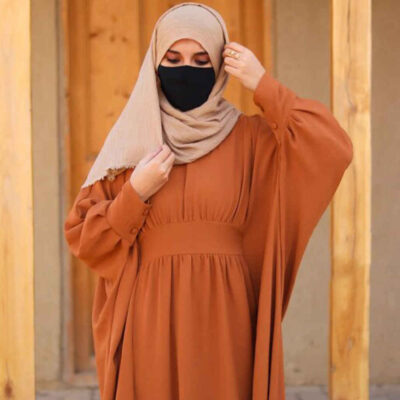 Traditional Orange Butterfly Abaya in Soft Crepe with a Plain Finish