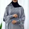 Stylish Butterfly Abaya for Muslim Women – Soft Gray Crepe Fabric