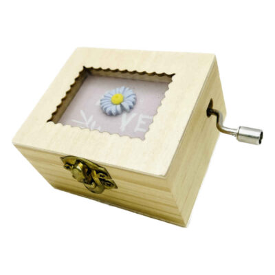 Handcrank Wooden Musical Box Model Flower