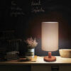 Minimalist Cylindrical Wooden Table & Bedside Lamp with White Shade