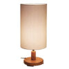 Minimalist Cylindrical Wooden Table & Bedside Lamp with White Shade