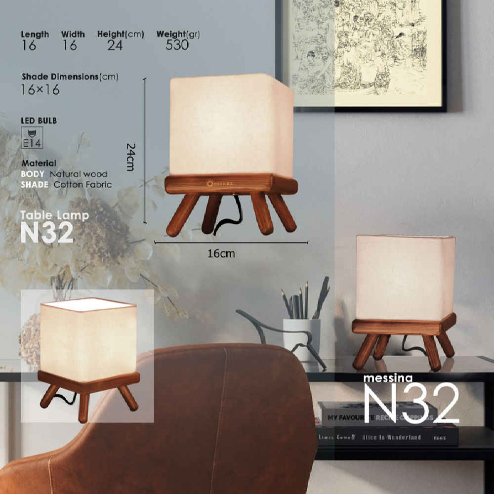 Accent Wooden Table Lamp Handcrafted Square
