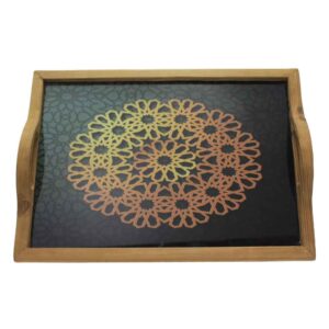 Ethnic Persian Wooden Serving Tray – Mandala Floral Rectangular Tray