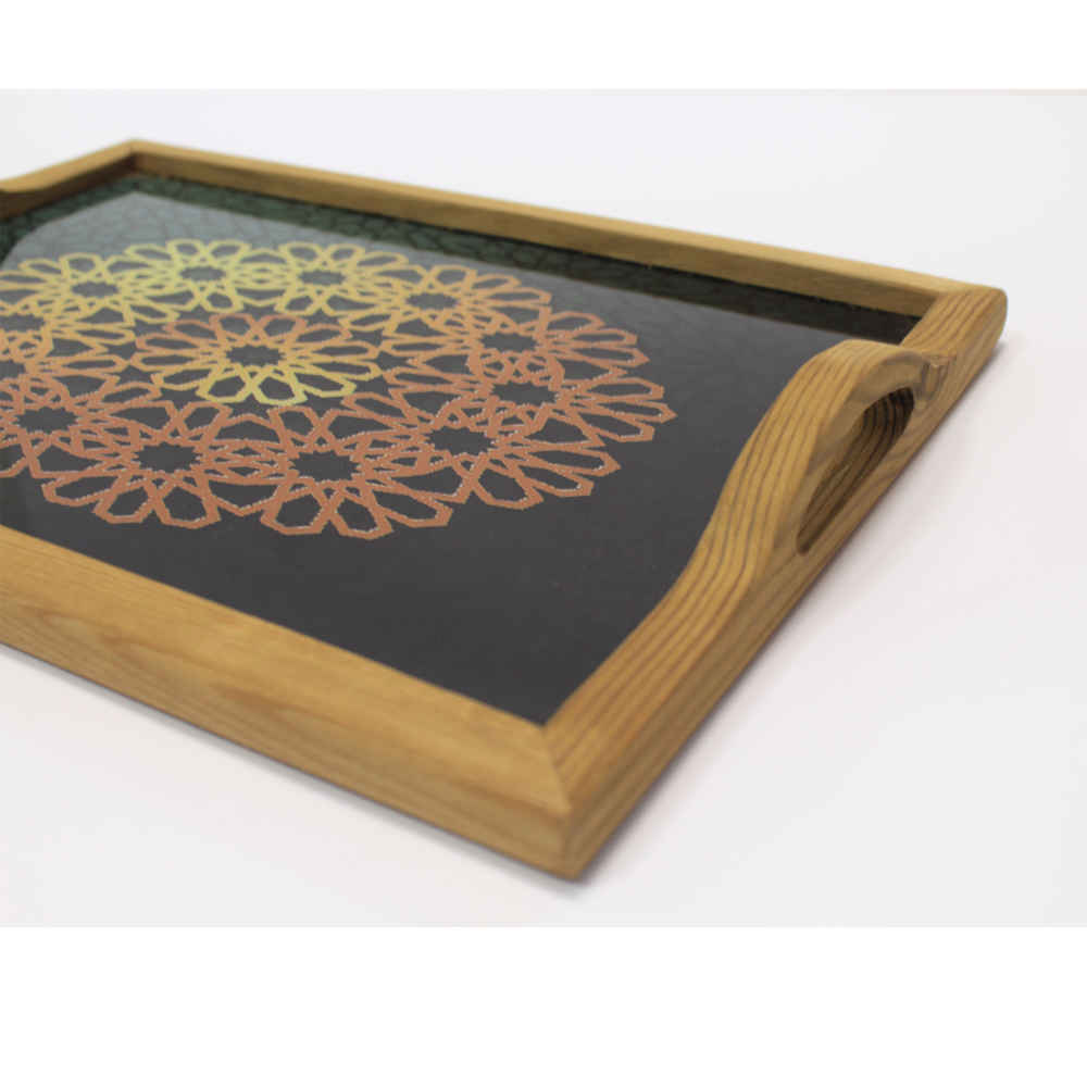 Ethnic Persian Wooden Serving Tray – Mandala Floral Rectangular Tray
