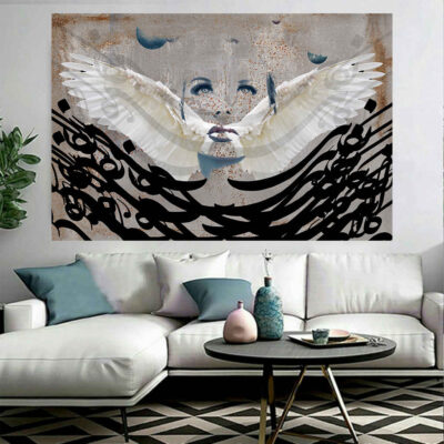 Persian Calligraphy Wall Tapestry, Polyester Fabric Printed Wall Hanging with Word Art