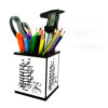 Calligraphy-Inspired Wooden Pen Holder with Persian Motifs for Desk