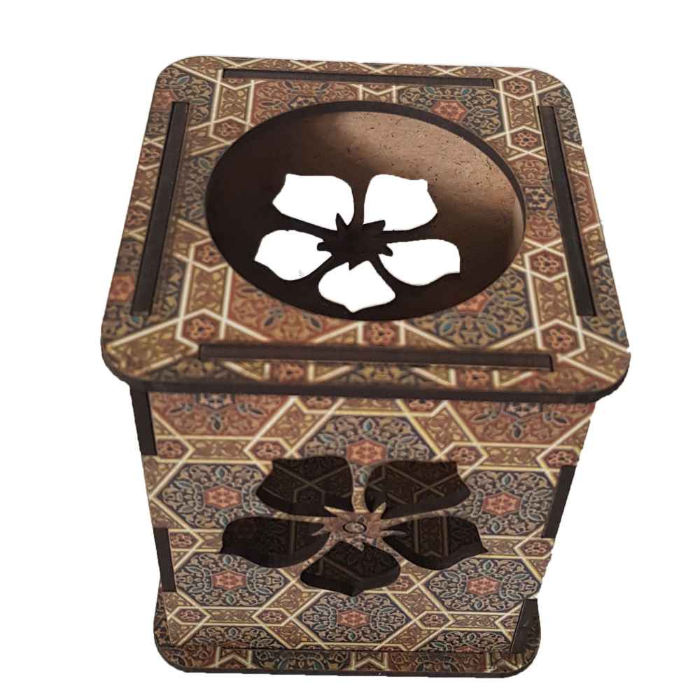 Fatima Calligraphy on Islamic Wooden Pen Holder for Desk