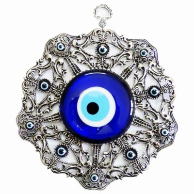 Traditional Metal Wall Hanging with Blue Evil Eye Design