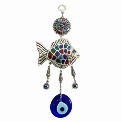 Decorative Metal Wall Hanging with Fish & Evil Eye Design